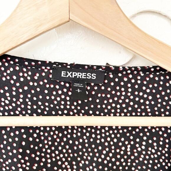 Express Black White Dot Square Neck Long Sleeve Ruffle Wrap Dress Size Small - Picture 3 of 7